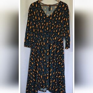 Agnes & Dora Dress Womens XXL Teal Mustard Leopard Print 3/4 Sleeve Made In USA